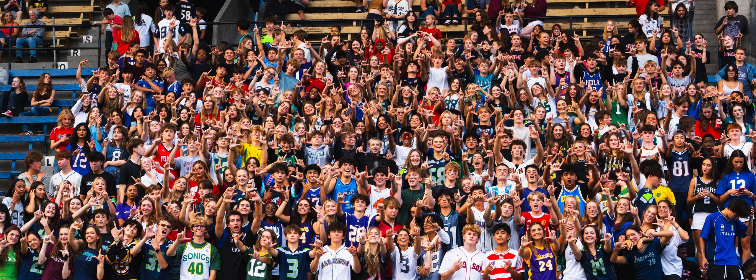 A packed student section filling the frame